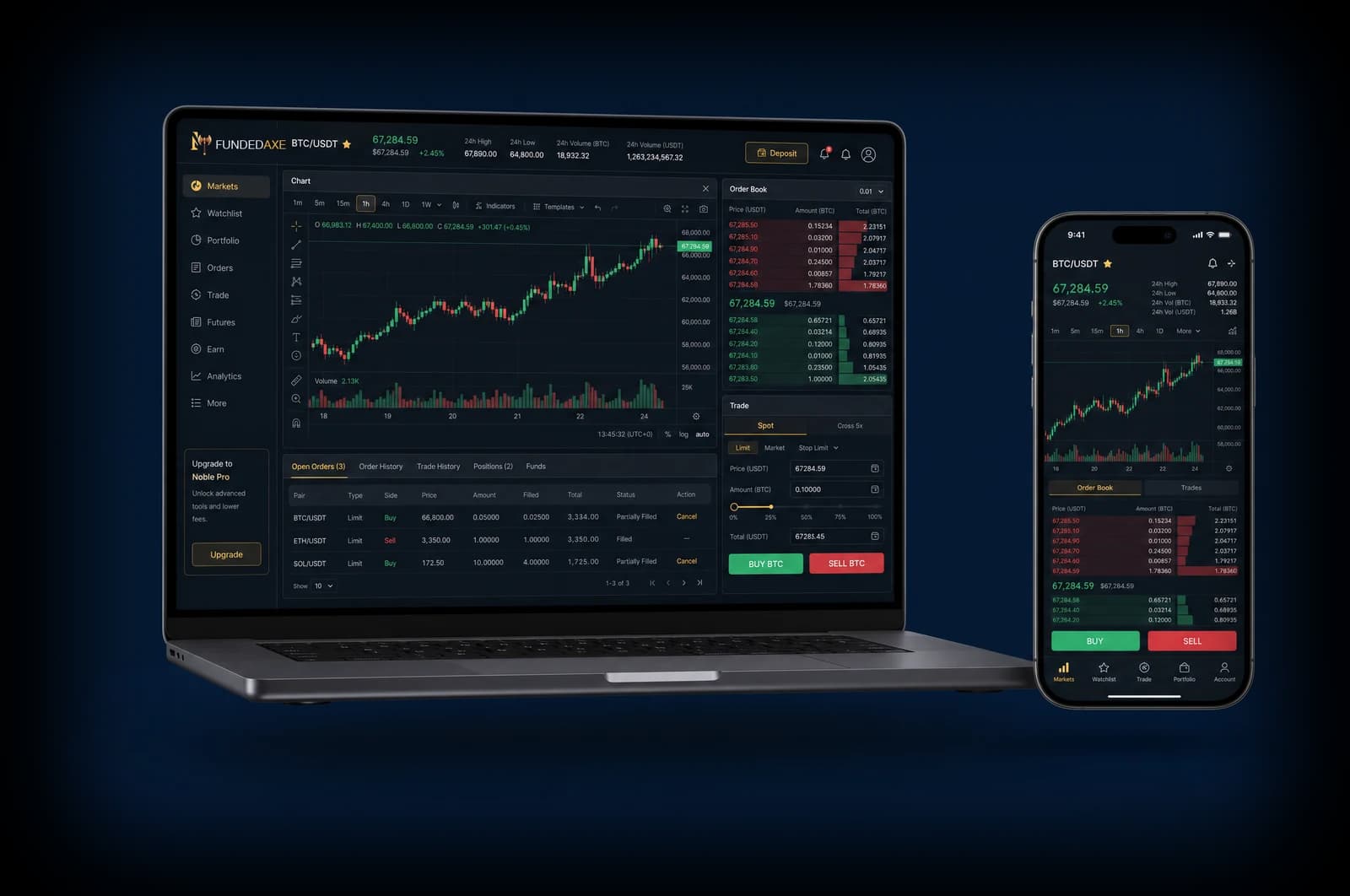 Illustrated desktop and mobile platform screens